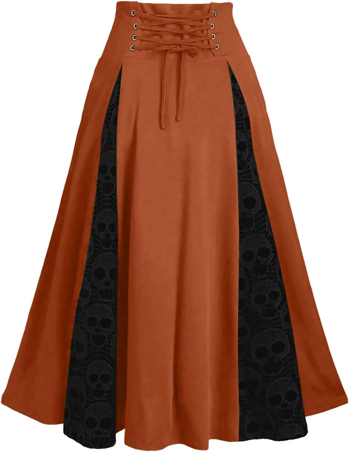 Women's Vintage Gothic Court Lace Up Patchwork Skirt Steampunk Medieval Renaissance Victorian A-Line Pirate Skirts