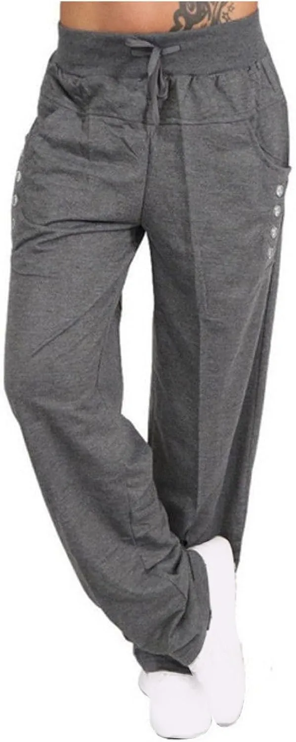 Womens Wide Leg Pants Yoga Leggings Drawstring Elastic High Waist Gym Sports Tights Pant Workout Casual Loose Trousers