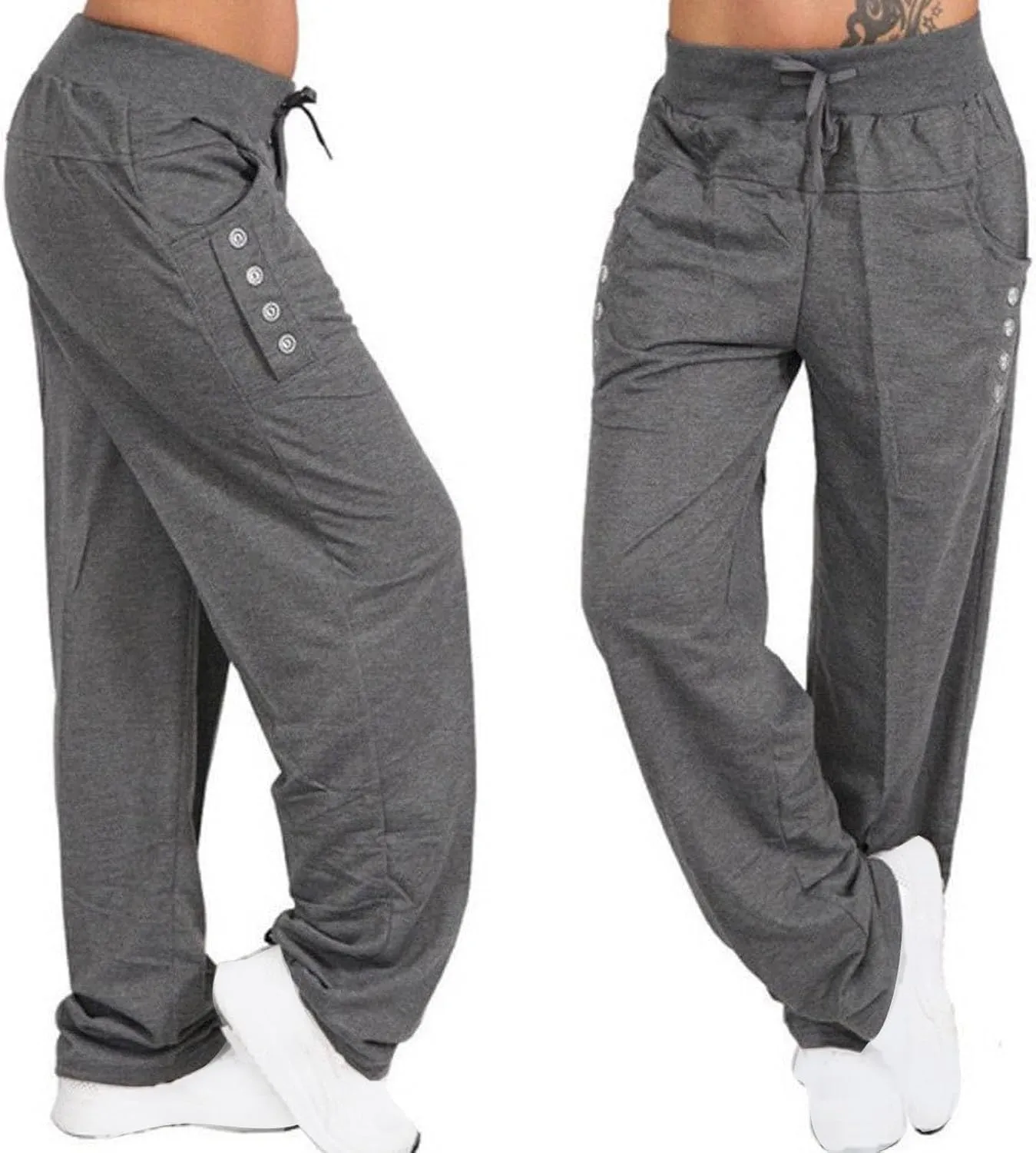 Womens Wide Leg Pants Yoga Leggings Drawstring Elastic High Waist Gym Sports Tights Pant Workout Casual Loose Trousers