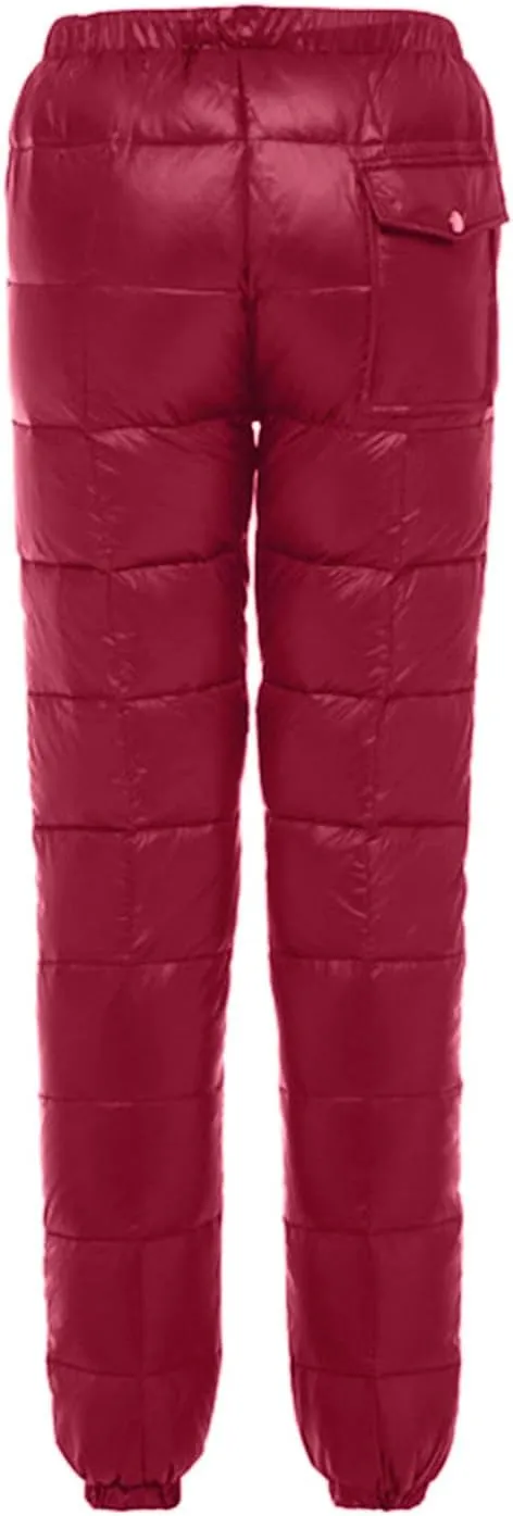 Women's Winter Warm Ski Snow Pants Windproof Padded Quilted Down Pants Thermal Trousers High Waist Outdoor Sweatpants