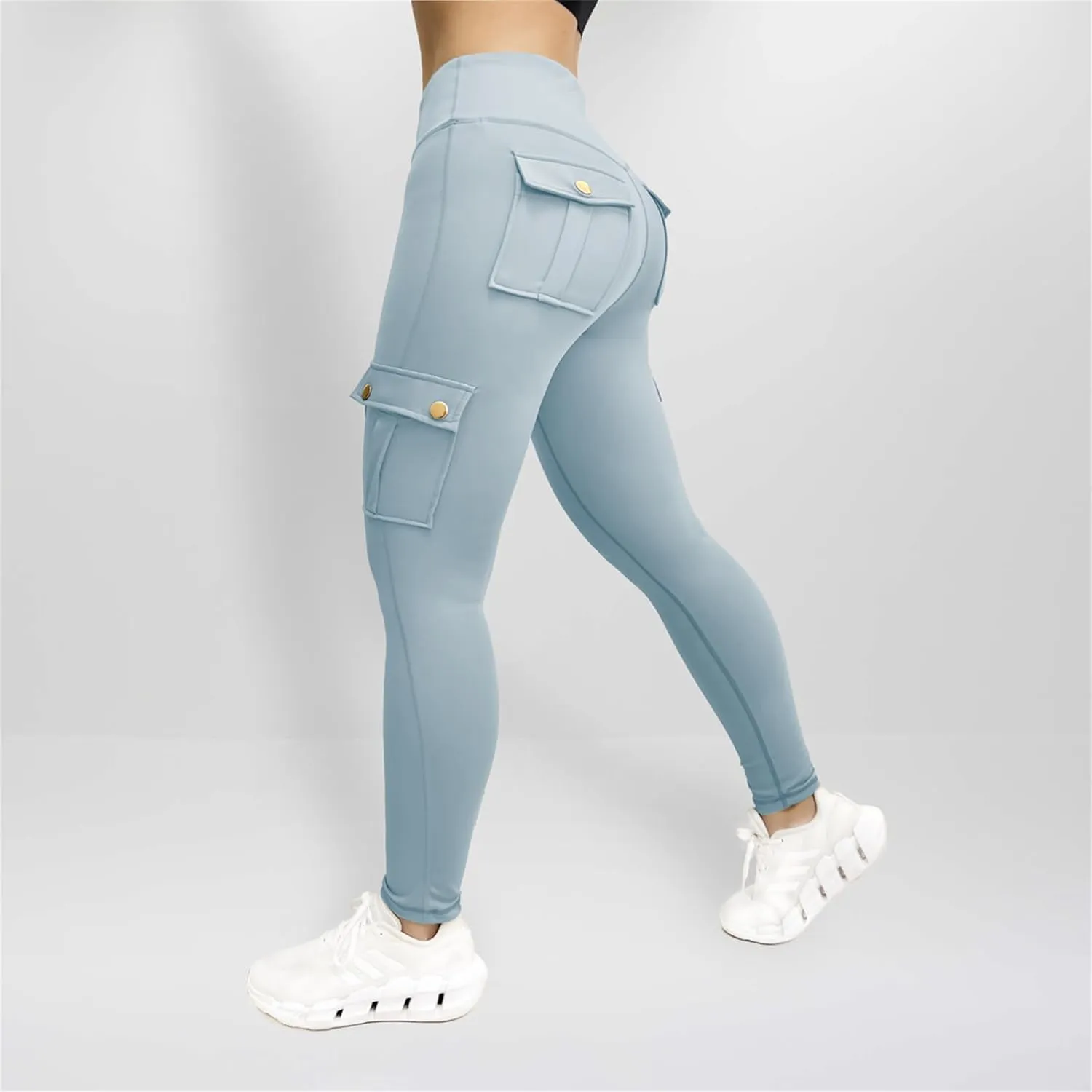 Workout Cargo Leggings for Women High Waist Tummy Control Yoga Butt Lifting Leggings Gym Tights with Flap Pockets