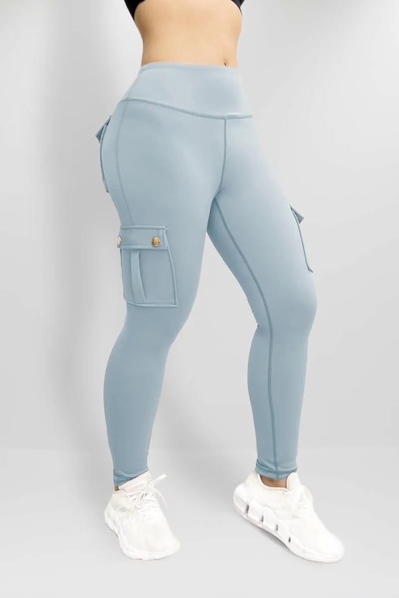 Workout Cargo Leggings for Women High Waist Tummy Control Yoga Butt Lifting Leggings Gym Tights with Flap Pockets