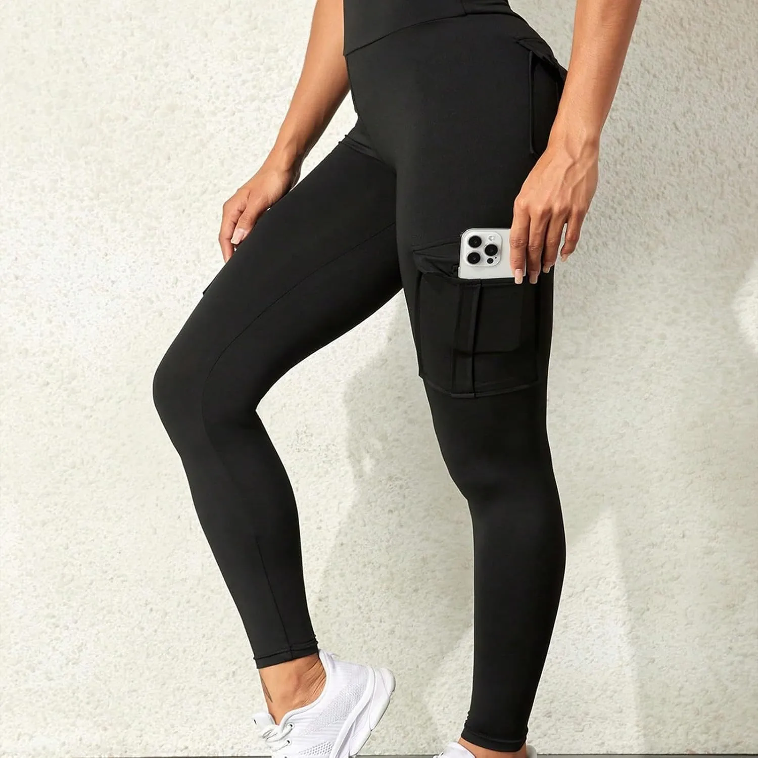 Workout Leggings Womens Cargo Yoga Pants Pockets High Waist Athletic Workout Hiking Running Joggers Fitness Trousers