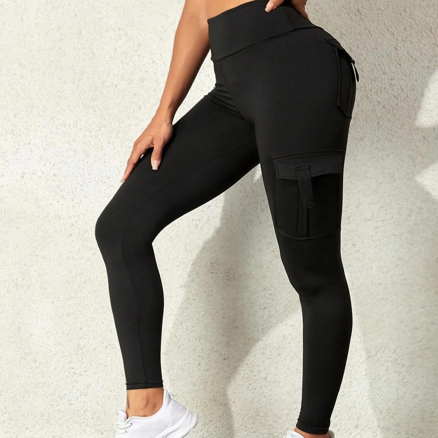 Workout Leggings Womens Cargo Yoga Pants Pockets High Waist Athletic Workout Hiking Running Joggers Fitness Trousers