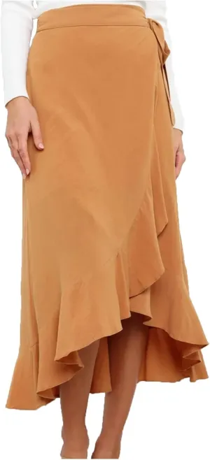 Wrap Skirts for Women Ruffle Midi Skirt Tie Waist Maxi Skirts High Waisted Summer Skirts Flowy Beach Cover Up Skirt