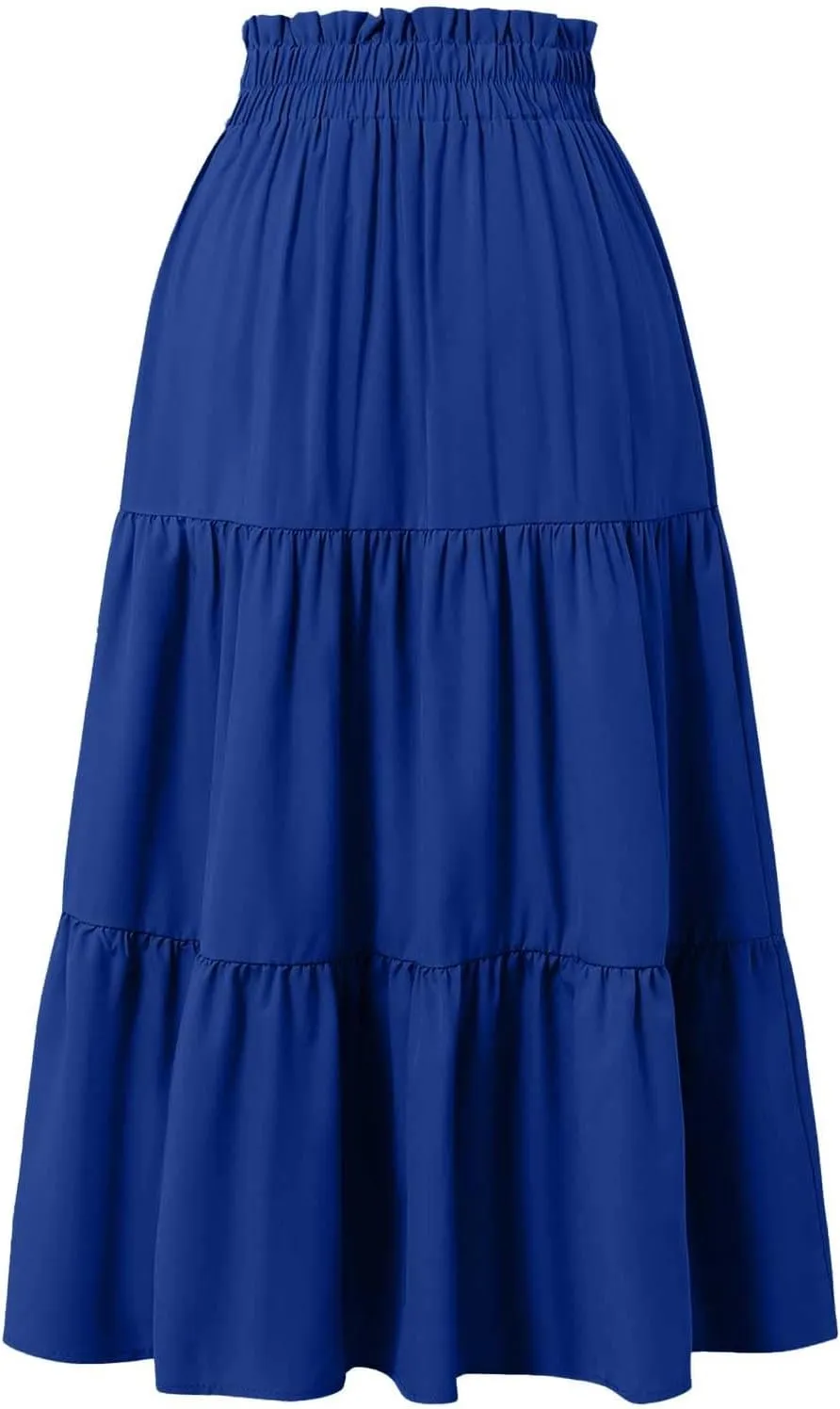 XOWRTE Floral Maxi Skirt for Women Summer Comfy Tiered Elastic High Waisted Skirts Vacation A Line Flowy Long