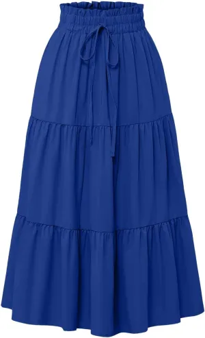 XOWRTE Floral Maxi Skirt for Women Summer Comfy Tiered Elastic High Waisted Skirts Vacation A Line Flowy Long