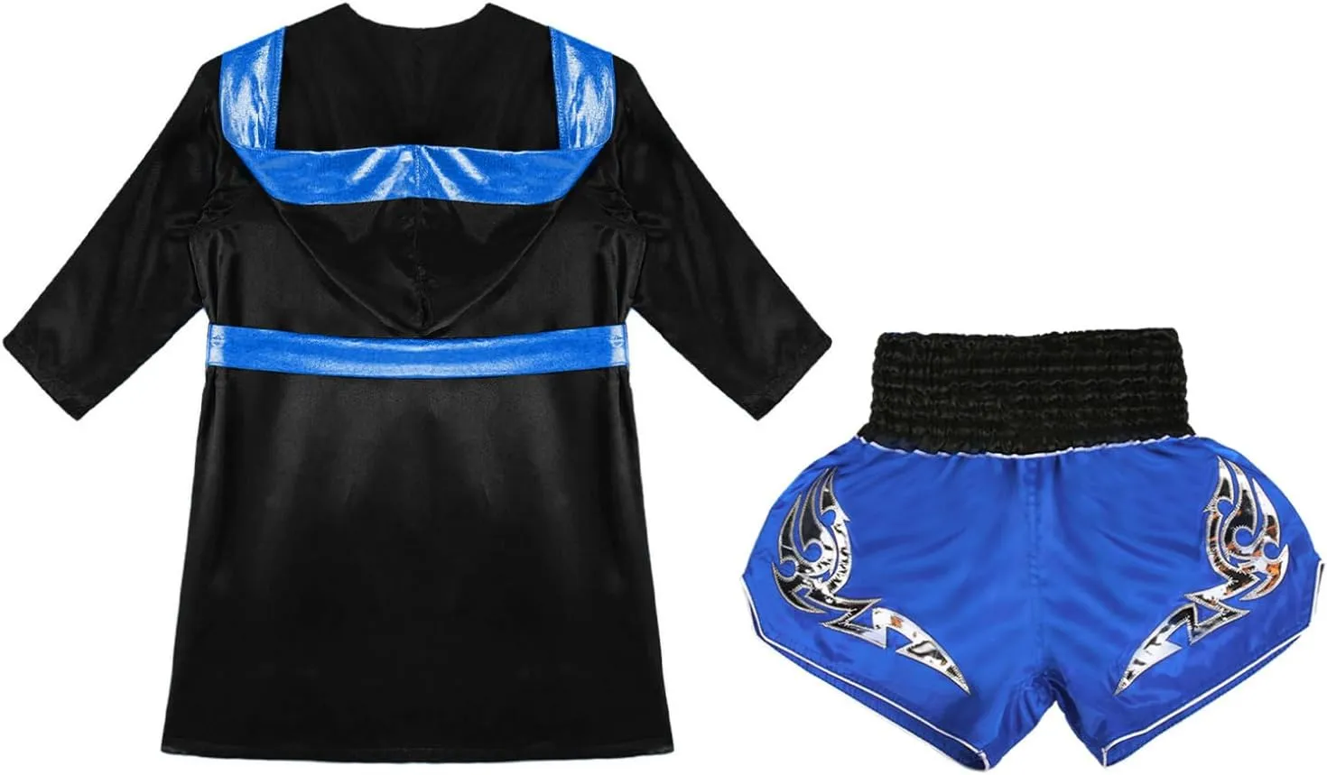 YEAHDOR Kids Boys Boxing Uniform Satin Hooded Boxing Cloak with Boxer Shorts Set Muay Thai Kickboxing Outfits