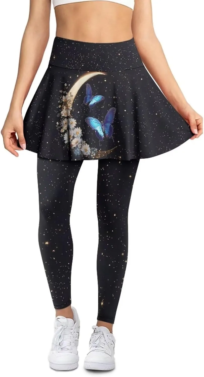 YEXIATODO Women Tennis Skirted Leggings with Pockets Yoga Leggings with Skirts Tennis Pickleball Clothing XS-3XL