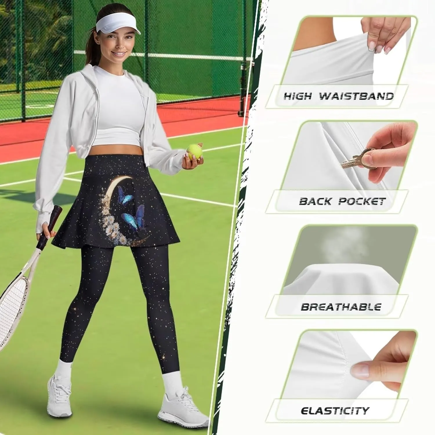 YEXIATODO Women Tennis Skirted Leggings with Pockets Yoga Leggings with Skirts Tennis Pickleball Clothing XS-3XL