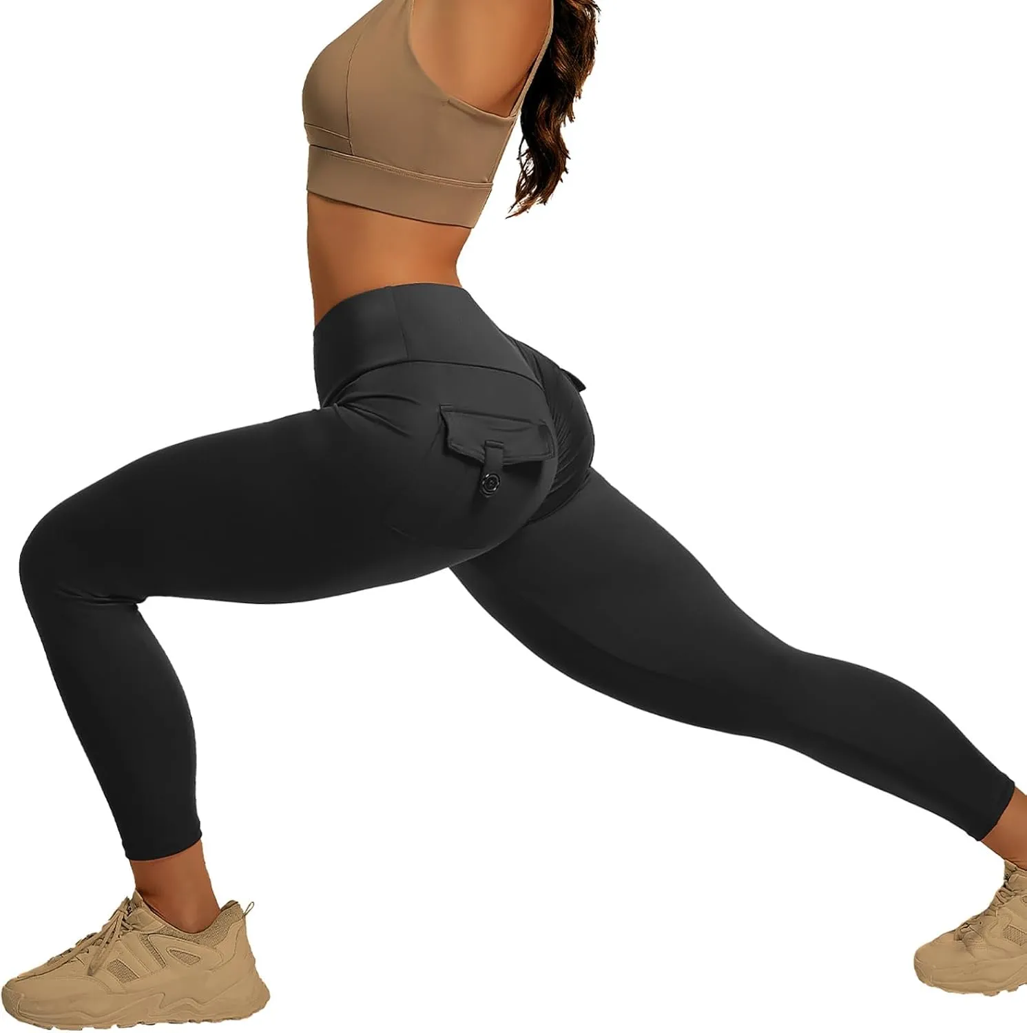 YOAKUKA Leggings with Pockets for Women Charm Tummy Control High Waist Leggings Compression Workout Gym Yoga Pants