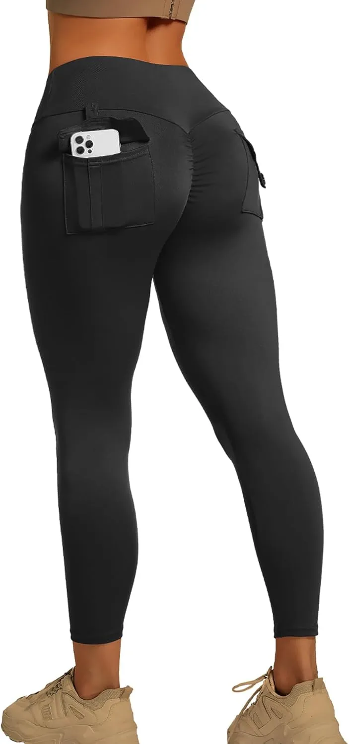 YOAKUKA Leggings with Pockets for Women Charm Tummy Control High Waist Leggings Compression Workout Gym Yoga Pants