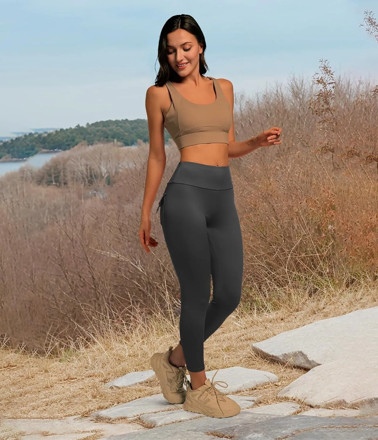 YOAKUKA Leggings with Pockets for Women Charm Tummy Control High Waist Leggings Compression Workout Gym Yoga Pants