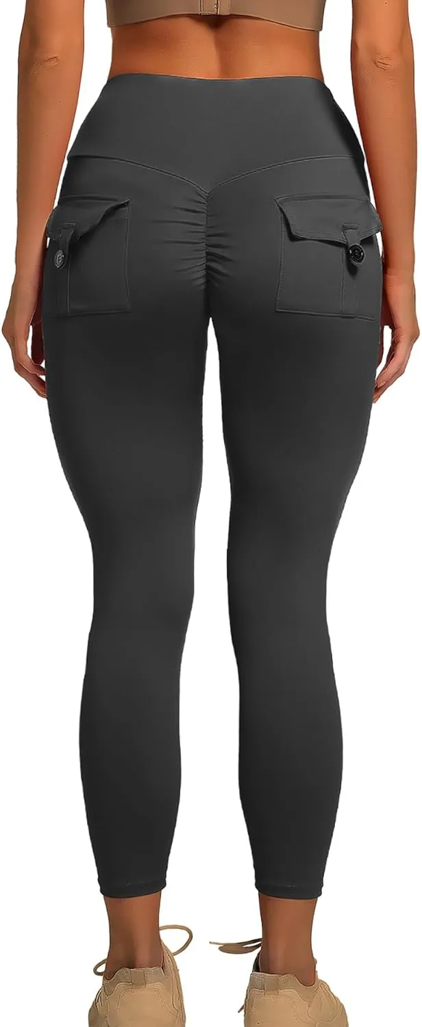 YOAKUKA Leggings with Pockets for Women Charm Tummy Control High Waist Leggings Compression Workout Gym Yoga Pants