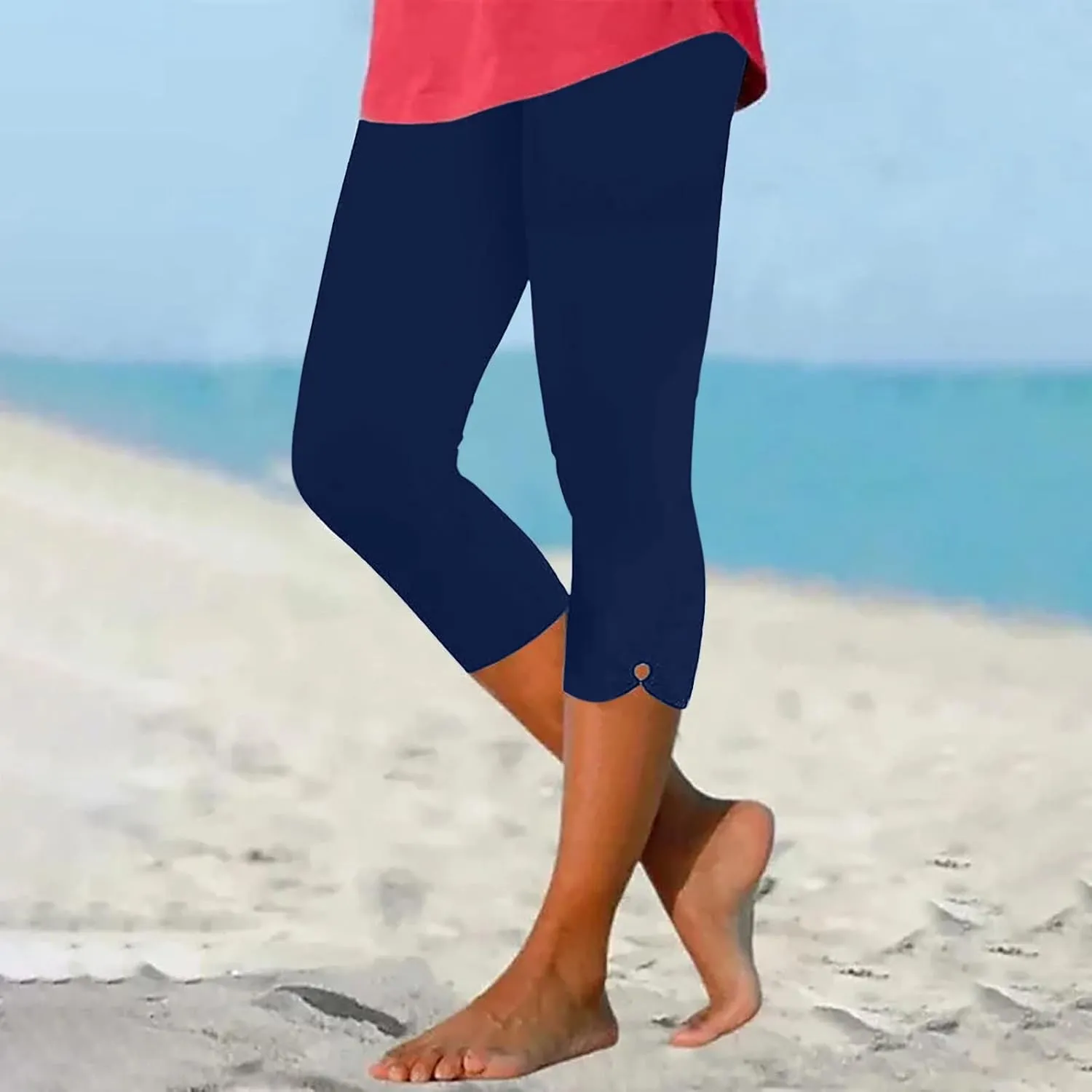 Yoga Capris for Women High Waist Leggings Casual Summer Cropped Pants Comfy Workout Pant Slim Trousers