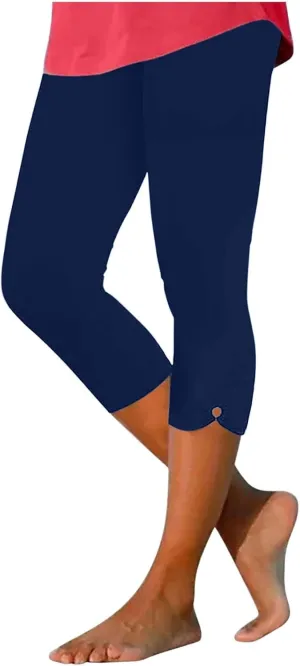 Yoga Capris for Women High Waist Leggings Casual Summer Cropped Pants Comfy Workout Pant Slim Trousers