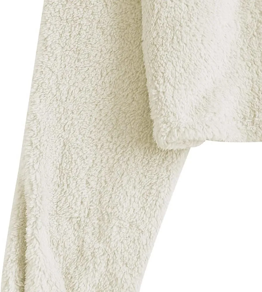 ZAFUL Women's Fuzzy Lounge Casual Pajamas Sets Long Sleeve Fleece Pullover and Pants Set 2 Piece Fluffy Loungewear Sleepwear