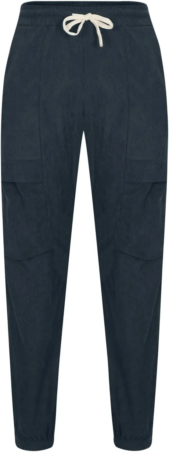 Zeiyignr Mens Corduroy Joggers Pants Casual Cargo Pants Drawstring Elastic Waist Slim Fit Tapered Sweatpants with Pockets